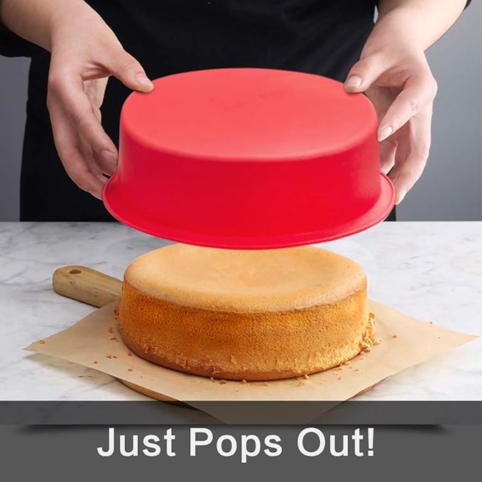SILIVO 8 Inch Cake Pans(3 Pack) - Nonstick Silicone Round Cake Pans for Layercake, Cheesecake and Chocolatecake