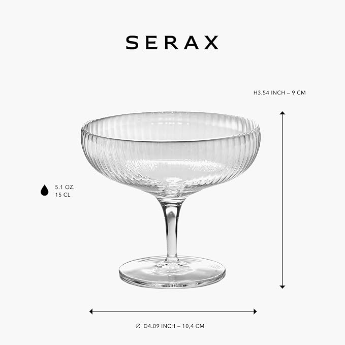 Serax Champagne Glass | Inku Glassware by Sergio Herman | 4 Coupe Glasses 15 cl | Clear Drinking Flutes Set | Transparent Luxury Copas for Dinner at Home with Wine, Wedding | Kitchen Sets - Image 3