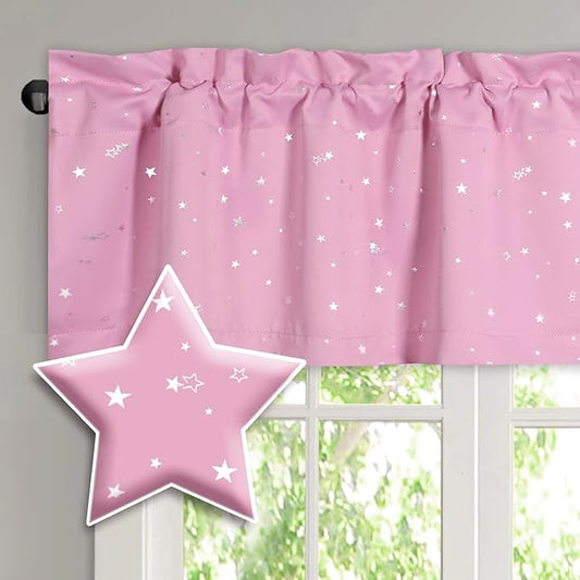 H.VERSAILTEX Blackout Curtain Valances for Kitchen Window/Living Room/Bathroom Privacy Added Rod Pocket Home Decoration Winow Valance, 52" W x 18" L, Glitter Stars in Pink Base by HVERSAILTEX