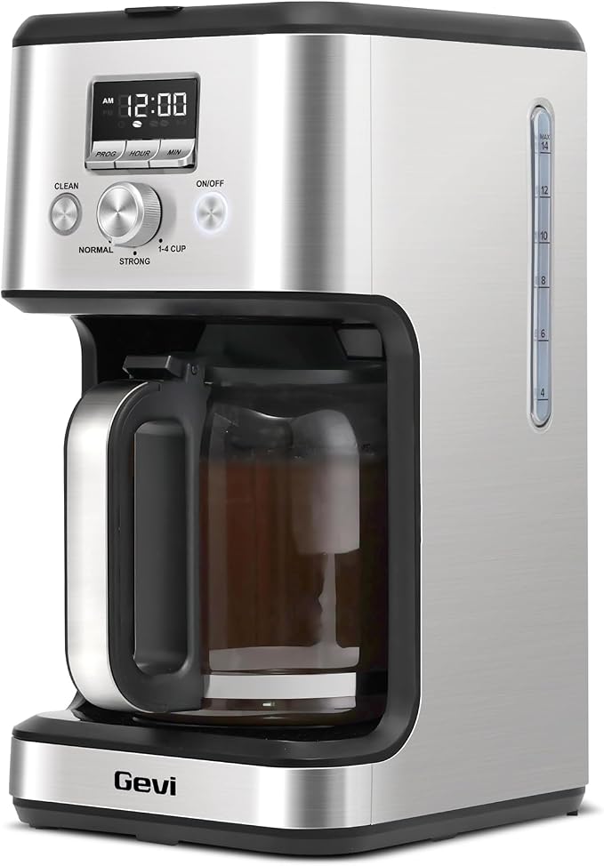 Gevi 14-Cup Drip Coffee Maker, Programmable Timer, 2H Warm, Strong Brew | 14-Cup Drip Maker for Normal & Strong Brew, 2H Keep Warm, Pause & Serve, Auto Shut-Off for Home & Office, Glass Carafe by Gevi