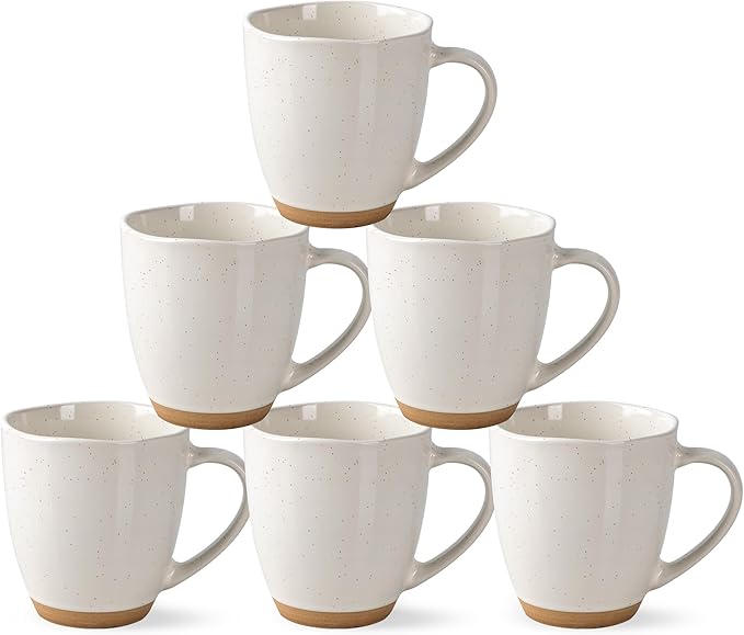 AmorArc 12oz Ceramic Coffee Mugs set of 6, Stylish Coffee Mugs with Rustic Terracotta Underside for Latte/Cappuccino/Milk/Cocoa, Dishwasher&Microwave Safe, Light Beige by AmorArc
