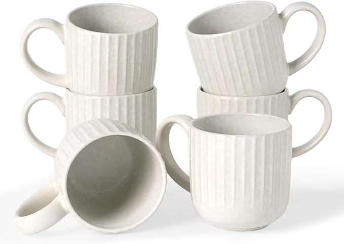 famiware Coffee Mugs Set of 6, Starlight 11 oz Mug Cup Set with Handle for Coffee, Tea, Cocoa, Milk - Ceramic Stoneware Mug Set, Matte White by Famiware