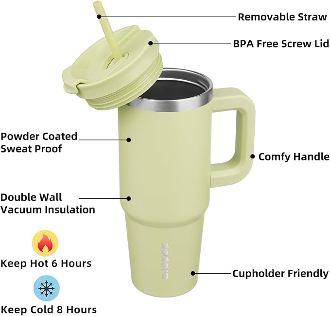 BJPKPK 30 oz Insulated Tumbler with Handle & Straw, Stainless Steel | Double Wall Vacuum Insulation, Leak Proof, BPA Free, Dishwasher Safe, Cupholder Friendly, Travel & Outdoor, Macaron Green - Image 2