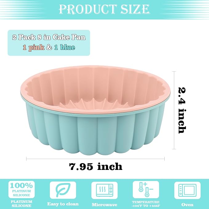 HUAKENER 2 Pcs Charlotte Cake Pan, 8 Inch Round Cake Pan | Nonstick Silicone Cake Molds for Cheese Cake, Chocolate Cake, Rainbow Cakes, Strawberry Shortcake, Brownie Tart Pie - Image 3
