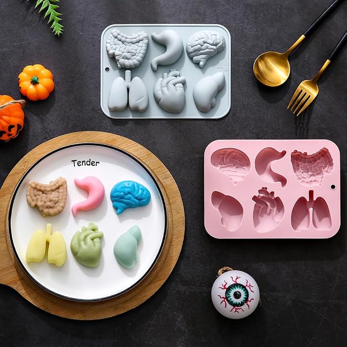 3D Human Organ Silicone Molds, 2 Pack Realistic 6 Cavity Organ Shapes Silicone Muffin Molds for Chocolate Pudding Dessert Jelly Handmade Soap Candle for Halloween Party Props - Image 8