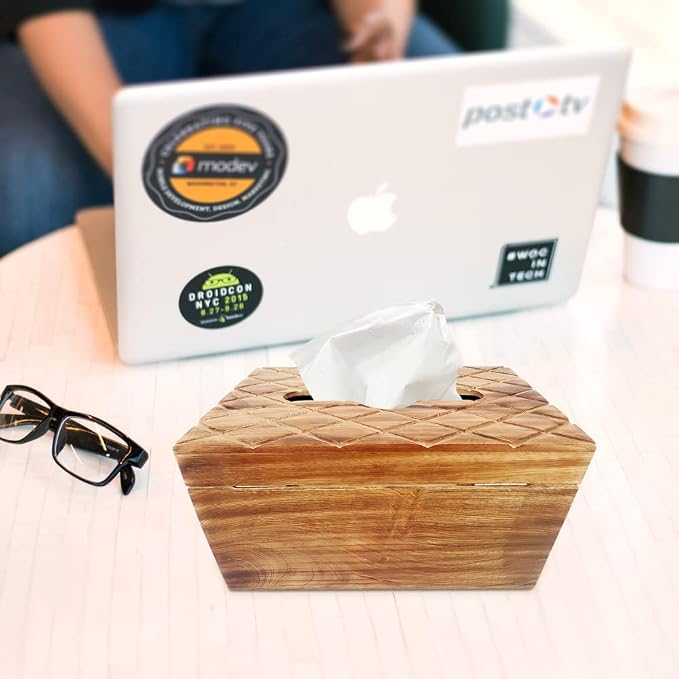 Modern Decorative Wooden Tissue Box Cover Rectangle Tall – Aesthetic Kleenex Box Holder for Kitchen, Bathroom, Office – Cute Wood Kleenex Box Covers - Image 2