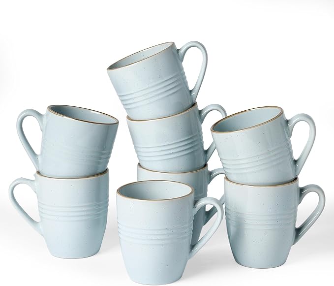 famiware Jupiter Coffee Mugs Set of 8, 13 oz Coffee Mug, Microwave and Dishwasher Safe, Coffee Cups with Handle for Coffee, Tea, Cocoa, Milk, Light Blue by Famiware
