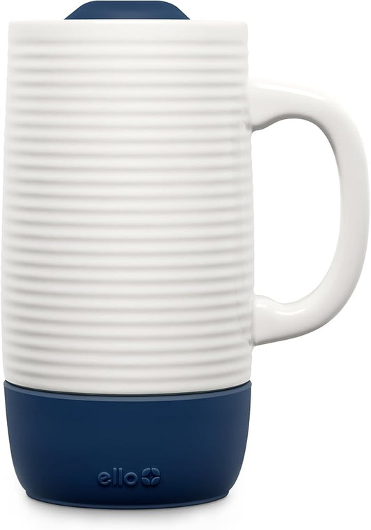 Ello Jane 18oz Ceramic Travel Mug with Handle, Splash-Resistant Slider Lid and Built-in Coaster, Perfect for Coffee and Tea, BPA Free, Dishwasher Safe, Holiday Gift Her Him, Midnight by Ello