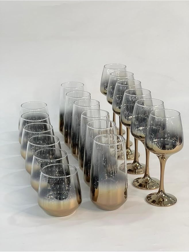 SODEF 18-Piece quality Titanium Coated Glassware Set - 6 Water Glasses, 6 Highball Glasses, 6 Wine Glasses - Brown Tint - Dishwasher Safe - refined Home Bar Collection - Brown - Image 4