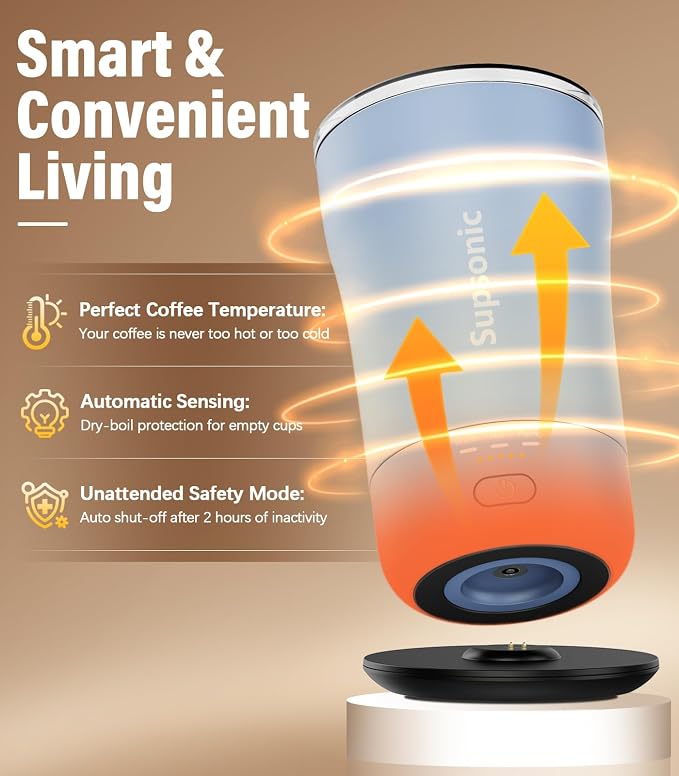 Supsonic - 14oz Heated Coffee Mug, Self-Heating Travel Mug with 3-Temp Settings, Insulated Stainless Steel Constant Temperature Heating Mug for Beverage, Smart Heating Portable Coffee Mug | S1 - Image 3