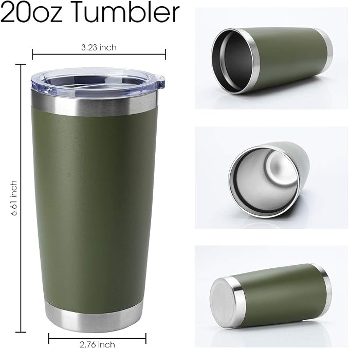 HASLE OUTFITTERS 20oz Tumblers Bulk Stainless Steel Cup with Lid Double Wall Vacuum Insulated Coffee Mug for Cold & Hot Drinks 1 Pack, Army Green - Image 2