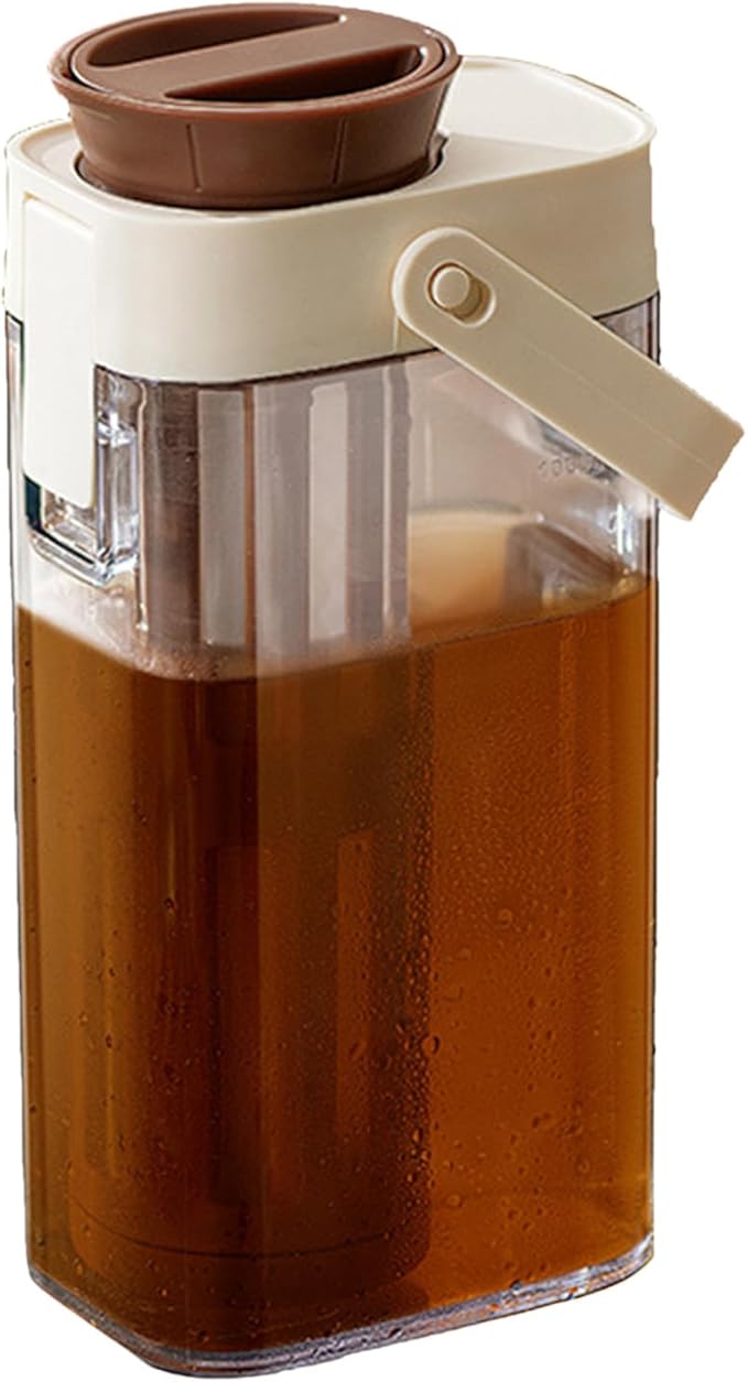Cold Brew Coffee Pitcher - 1 Liter Leakproof Jar with Handle, Lid, and Easy-Pour Spout, Ideal for Making Iced Coffee, Tea, Fruit Infusions, Milk or Water, Perfect for Home, Cafe, Apartment