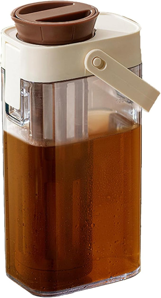Cold Brew Coffee Pitcher - 1 Liter Leakproof Jar with Handle, Lid, and Easy-Pour Spout, Ideal for Making Iced Coffee, Tea, Fruit Infusions, Milk or Water, Perfect for Home, Cafe, Apartment