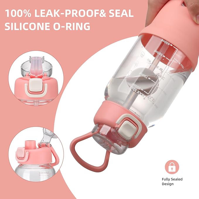 SIEROZUR 32 oz Glass Tumbler with Straw, Glass Water Bottles with 2 Lids-Handle Spout Lid & Straw Lid, 1 Liter Motivational Water Bottles, Silicone Sleeve, Fits Car Cup Holder,Pink