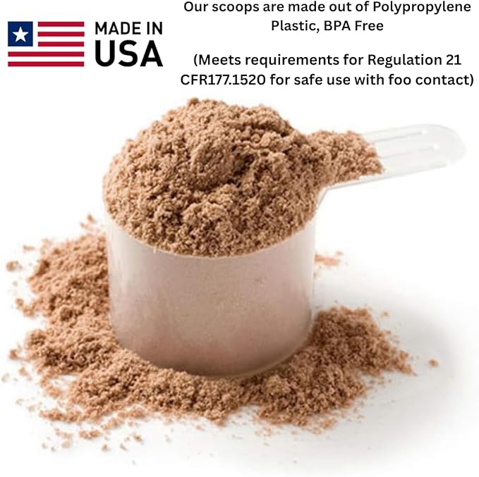 Plastic Measuring Scoop, (80 cc | 1/3 Cup | 2.7 fl oz. | 80 mL) Long Handle Spoons for Powders, Granules, Coffee, Pet Food, Baking Supplies, Protein and Other Dry Goods, BPA Free (Set of 5)