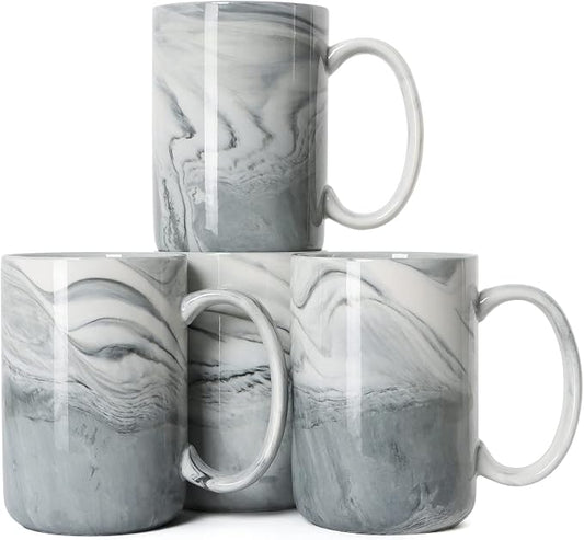14 OZ Marble Coffee Mugs, M068 Novelty Marble Ceramic Cup for Home and Office, Microwave Dishwasher Safe, Set of 4, Gray by Smilatte