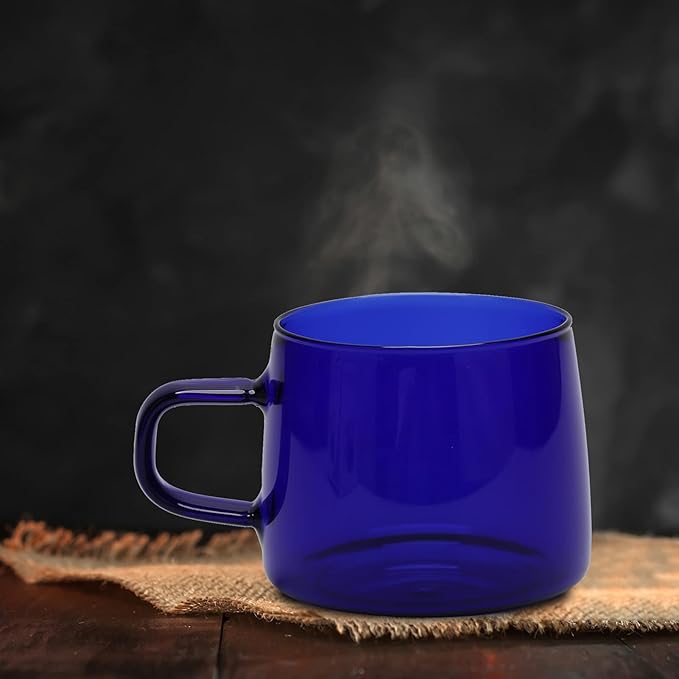 2PCS Glass Coffee Mugs, 350ml Clear Glass Mug with Handle Heat Resistant Tea Mugs High Borosilicate Glass Mug for Tea Beverages (Blue)