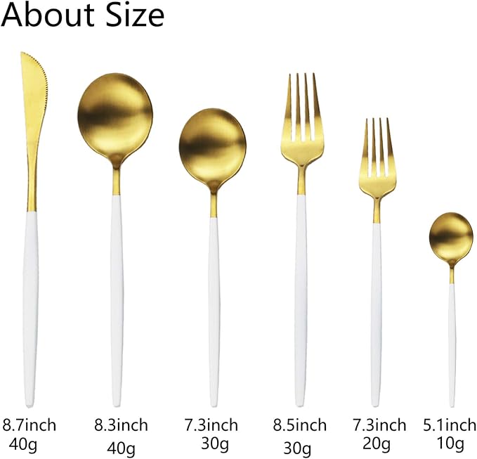 JASHII Silverware Set 36 Piece Food Grade Stainless Steel Flatware Set Fork Spoon Knife Utensils for Daily Use and Party, Service for 6 Anti Rust, Safe in Dishwasher (Matte White handle gold) - Image 3
