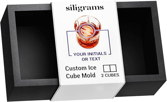 Siligrams Personalized Silicone Ice Cube Mold - Custom Ice Molds for Cocktails, Whiskey & Other Drinks - Great Customizable Gift (2 Cubes - Square)