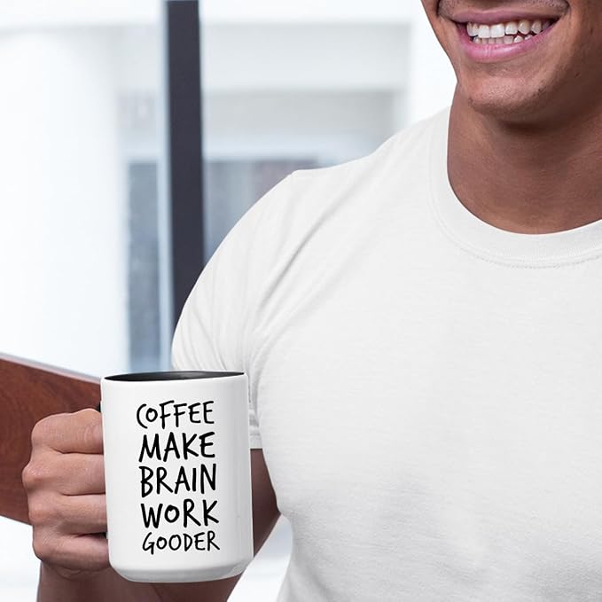 Veracco Coffee Make Brain Work Gooder Mug Funny Coffee Lover Gift Humorous Idea Family Friends Birthday Presents Sarcastic Office Tea Cup Caffeine Addict Brain Booster Gooder Vibes - Image 8
