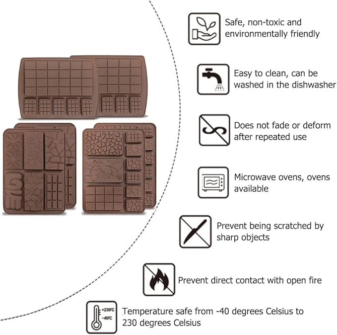6 boards (42 pcs) Chocolate Mold, VEINARDYL Silicone Break-Apart Waffle Molds, Non-Stick Thick Protein and Energy Bar Mold for Fondant Candy Wax Melt DIY Handmade Gifts