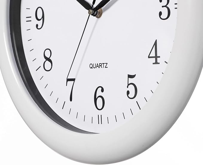 Set of 2 13.75 Inch Plastic White Round Silent, Non-Ticking Battery Operated Simple Modern Analog Wall Clock. Perfect for Office, Classroom, Living Room, Dining Room, Bed Room and Kitchen Wall Decor. - Image 7