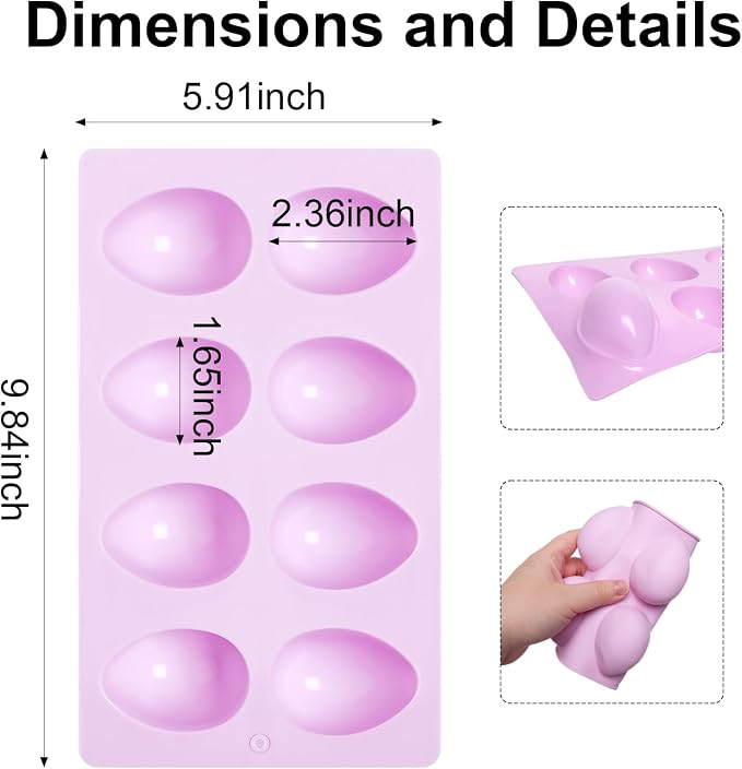 2 Pack Silicone Egg Molds 8 Cavity Easter Silicone Candy Mold 3D Egg-Shaped Silicone Baking Mold for Chocolate, Jello, Mini Cakes, DIY Desserts, Candy, Ice, Pudding, Baking (2, Purple) - Image 4