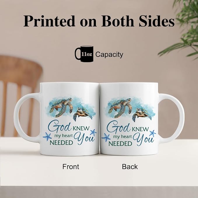 My Heart Needed You 11oz Double-Sided Ceramic Mug, Funny Christian Coffee Mug for Couple, Christmas Thanksgiving Sea Turtle Coffee Cup, Religion Christian Gifts for Husband Wife Soulmate - Image 3