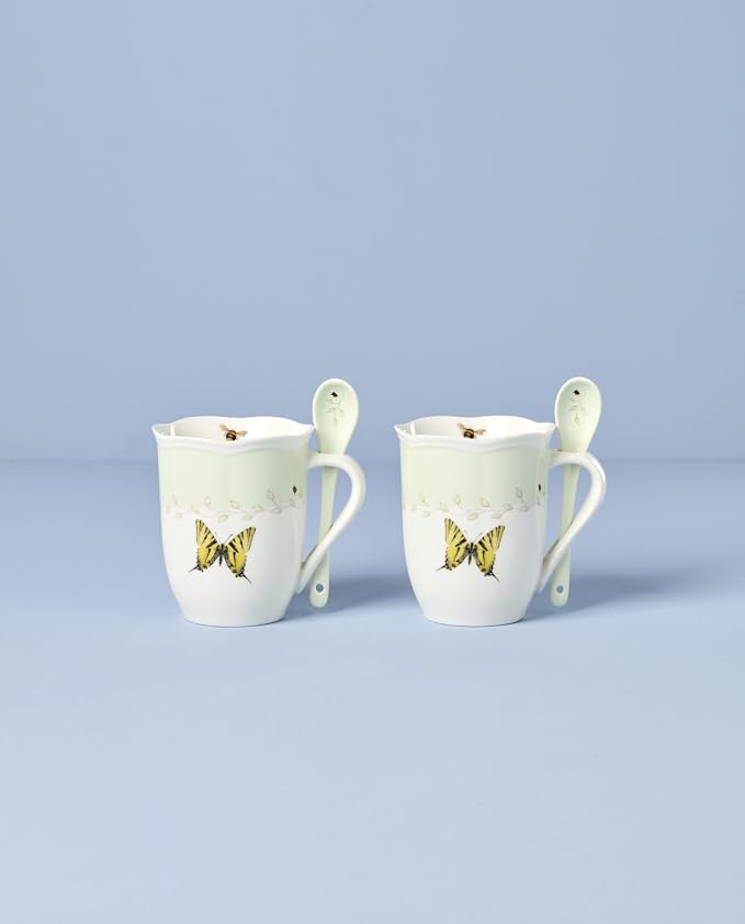 Lenox 897802 Butterfly Meadow Color Mugs With Spoons, Set Of 2, Green - Image 2