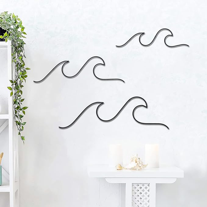 Qmetalart Wave Wall Decor Black Metal Wire Wall Art Ocean Coastal Sea Beach Pictures Surf Nursery Themed Hanging for Home Living Room Sum-mer Seaside Decoration for Bedroom Bathroom - Image 6