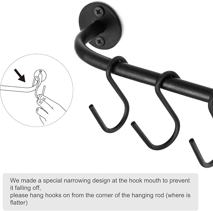 Mkono Mug Holder Wall Mounted Coffee Cup Rack Hanger Modern Metal Wall Rack with 15 Mug Hooks Rustic Utensil Tea Cups Storage Organizer for Kitchen Dining Room Coffee Bar, Set of 3, Black | Kitchen Rod, Space Saving, Easy Assembly, Wall & Under Cabinet... - Image 4