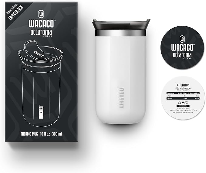 WACACO Octaroma Lungo Vacuum Insulated Coffee Mug, Double-wall Stainless Steel Travel Tumbler With Drinking Lid, 10 fl oz(300ml), Ceramic White - Image 7
