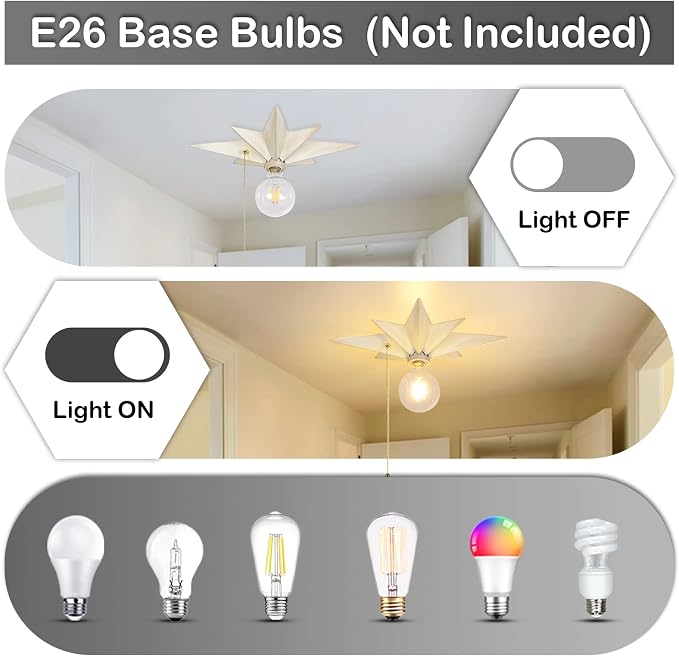 16 inch Flush Mount Ceiling Light with Pull Chain On/Off Switch, White Star Ceiling Light Fixtures, Farmhouse Modern Lighting for Hallway, Entryway, Porch, Study, Bedroom, Stair, Kitchen, Bathroom - Image 3