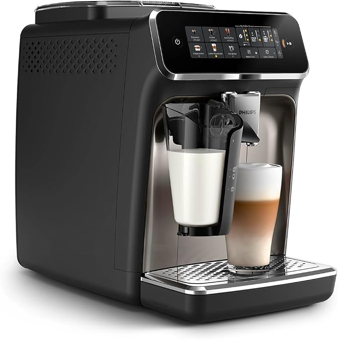 PHILIPS 3300 Series Fully Automatic Espresso Machine - LatteGo Milk System, 5 Coffee Varieties, Intuitive Touch Display, SilentBrew, 100% Ceramic Grinder, AquaClean Filter, Glossy Black (EP3347/90) - Image 3