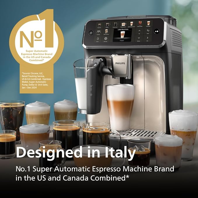 PHILIPS 5500 Series Fully Automatic Espresso Machine, LatteGo Milk System, Integrated Grinder, 20 Hot & Iced Coffee Pre-Sets, Quick Start, SilentBrew, 15-Bar Pressure, Black Chrome (EP5544/94) | LatteGo Milk System, Integrated Grinder, 20 Hot & Iced Co... - Image 7
