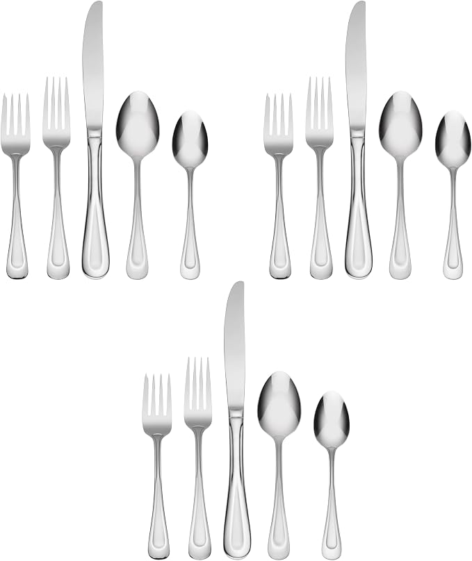 Oneida Silverware Set For 8, Satin Sand Dune 45-Piece Everyday Flatware Set with Serving Utensils,Service For 8, 18/0 Stainless Steel Silverware, Knives Spoons and Forks (Silver, 45 Piece) (Pack of 3) by Oneida