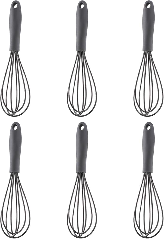 6Pcs Silicone Whisk, Mini Whisk Set, Small Whisks For Cooking, Hand Milk Frothers, For Non-Stick Cookware,Egg Beater Perfect For Blending,Whisking,Beating,Frothing & Stirring (Gray)