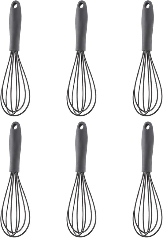 6Pcs Silicone Whisk, Mini Whisk Set, Small Whisks For Cooking, Hand Milk Frothers, For Non-Stick Cookware,Egg Beater Perfect For Blending,Whisking,Beating,Frothing & Stirring (Gray)