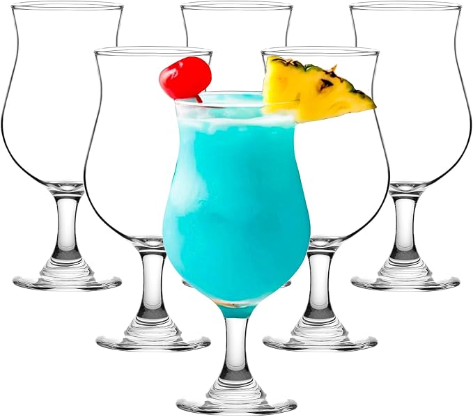 Hurricane Glasses Set of 6-13 Oz Milkshake Tall Cocktail Glasses for Mojito, Margarita, Sangria, Pina Colada Glass - Stemmed Coupe Glassware 395 Ml by binsakao