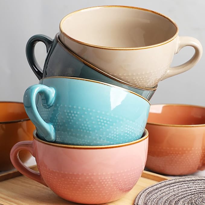 Disoza Oversized Coffee Mug Soup Bowls with Handles Big Ceramic Mug XXL Cereal Large Tea Cup 700 ML Porcelain - Image 4
