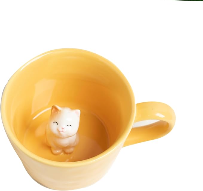 DIHOclub Cat Coffee Cup Hidden Ceramic Animal Inside Mug,Cute Cartoon Handmade Figurine Mugs,Holiday and Birthday Gift for Coffee Milk Tea Lovers,12 Oz(yellow) by DIHOclub