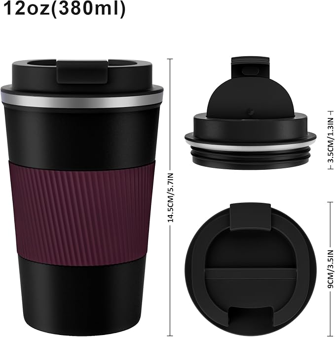 KETIEE Travel Mug 12oz, Insulated Coffee Mug with Leakproof Lid, Travel Coffee Mug Vacuum Stainless Steel Double Walled Reusable Coffee Cup for Hot and Iced Coffee Tea Water - Image 4