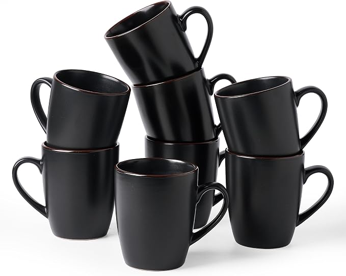 famiware Venus Coffee Mugs for 8, 13 oz Mug Set, Dringking Cup with Handle for Coffee, Tea, Cocoa, Milk, Matte Black by Famiware