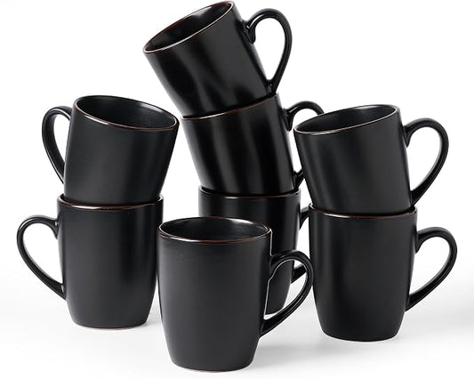 famiware Venus Coffee Mugs for 8, 13 oz Mug Set, Dringking Cup with Handle for Coffee, Tea, Cocoa, Milk, Matte Black by Famiware