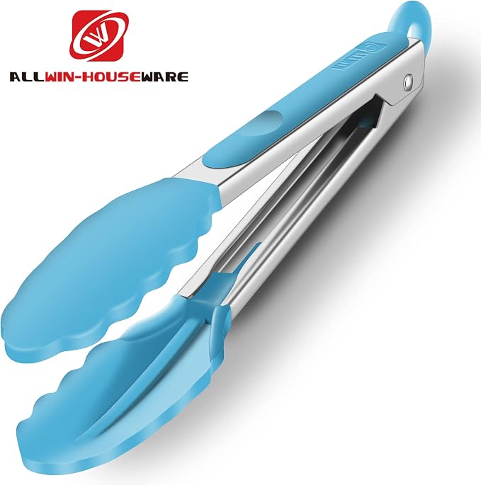 2 Pack Silicone Kitchen Tongs – 9" & 12" Set, Heat Resistant up to 500°F, Non‑Stick Cookware Safe, Wavy Silicone Tips, BPA Free, Locking Clip & Hanging Loop, Blue - Image 5