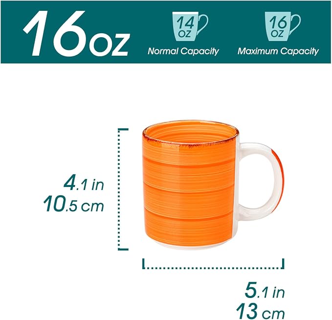 vancasso Bonita Ceramic Coffee Mug Set of 6,16 Oz Coffee Cups with Large Handle for Tea,Latte,Cappuccino,Milk,Cocoa,Dishwasher&Microwave Safe(Color) - Image 2