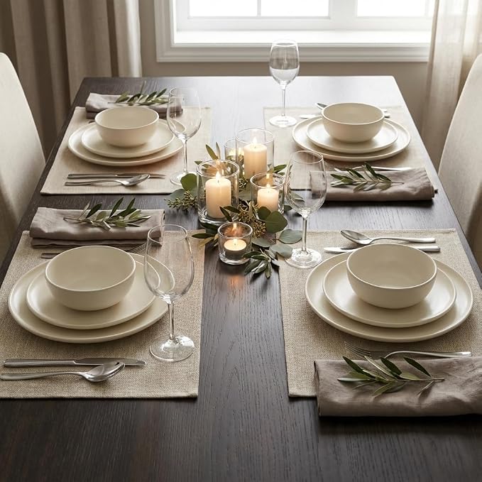 Urban Villa Two Tone Placemat Cotton Tablemat 14x20 (Set of 6) Beige - Image 6
