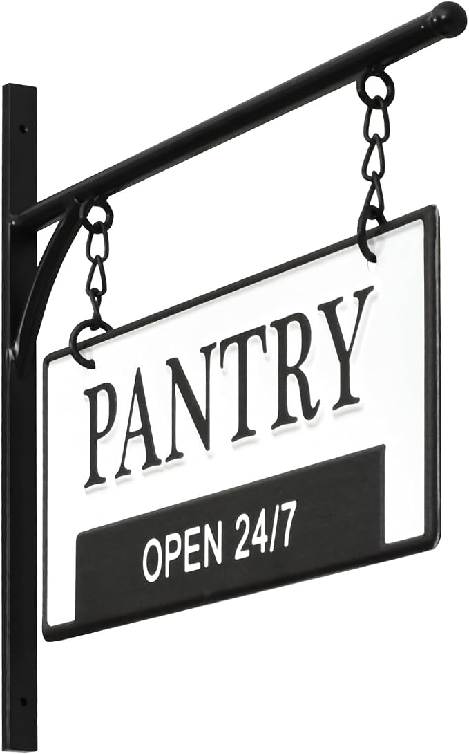 Pantry Open 24/7 Hanging Sign for Pantry, Decorative Metal Wall Decor, Double-Sided Embossed with Bracket - 13 x 10.5 Inchs - Image 6