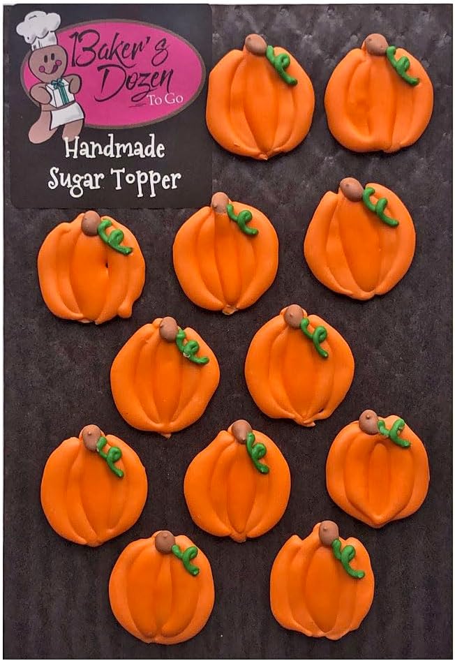 Pumpkin Cupcake Topper 12pc Candy Edible Icing Thanksgiving Fall Halloween Cupcake Toppers (Choose Styles Below) by BakersDozenToGo