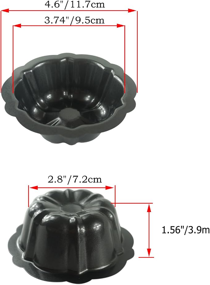 4 Inch Nonstick Mini Fluted Cake Pans, Oven Baking Pumpkin Mold | 10 Pack Carbon Steel Fluted Tube Metal Round Cake Pan for Jello, Cupcake, Muffin, Brownie - Black - Image 2
